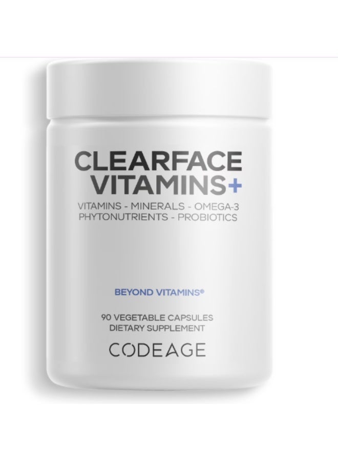 Codeage Clearface Pantothenic Acid, Niacin Supplement, Vitamins A, C, D3, E, Probiotics, Zinc, Riboflavin, Thiamin, L-Lysine HCL & Omega-3, Niacinamide, Skin Botanical Blend - Non-GMO - 90 Capsules - Image 1