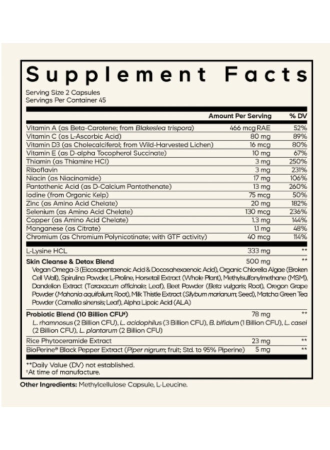 Codeage Clearface Pantothenic Acid, Niacin Supplement, Vitamins A, C, D3, E, Probiotics, Zinc, Riboflavin, Thiamin, L-Lysine HCL & Omega-3, Niacinamide, Skin Botanical Blend - Non-GMO - 90 Capsules - Image 3