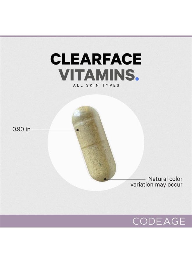 Codeage حمض البانتوثنيك من Clearface، مكمل النياسين، فيتامينات أ، ج، د3، هـ، البروبيوتيك، الزنك، الريبوفلافين، الثيامين، إل-ليسين هيدروكلوريد وأوميجا-3، النياسيناميد، مزيج نباتي للبشرة - غير معدّل وراثيًا - 90 كبسولة  - Image 5
