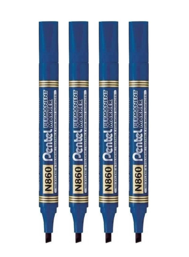 Pentel 4-Piece Permanent Marker Chisel Tip Blue Ink - Image 1