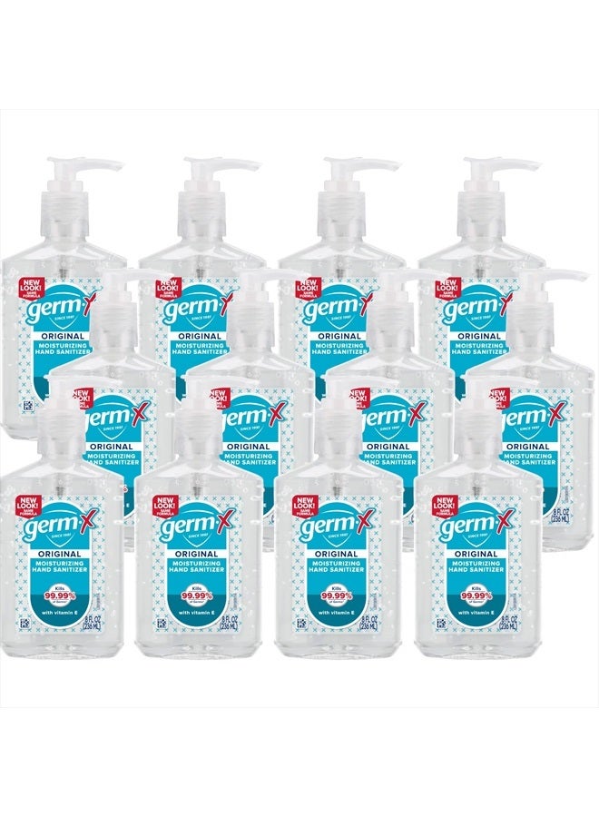 Germ-X Original Hand Sanitizer, Non-Drying Moisturizing Gel with Vitamin E, Instant and No Rinse Formula, 8 Fl Oz Pump Bottle (Pack of 12) - Image 1