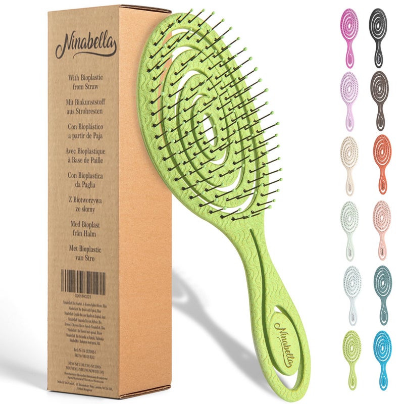 Ninabella Detangle Hair Brush for Women & Men - Does not Pull - Straightening Brushes for Straight & Curly Hair - Unique Spiral Detangling Hairbrush - Lime Green - Image 1