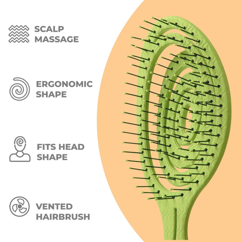 Ninabella Detangle Hair Brush for Women & Men - Does not Pull - Straightening Brushes for Straight & Curly Hair - Unique Spiral Detangling Hairbrush - Lime Green - Image 3