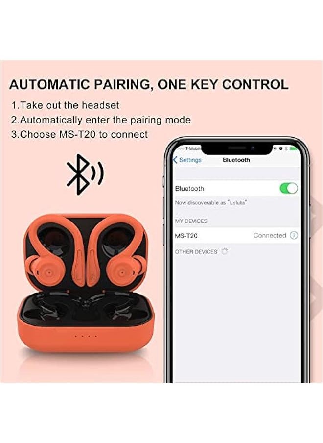 Generic Orange Over Ear Wireless Earbuds with Earhooks Bluetooth Earbuds with Ear Hook Waterproof Running Workout Sport Headphones Ear Buds with Microphone Wrap Around Earbud Earphones for iPhone Android  - Image 4