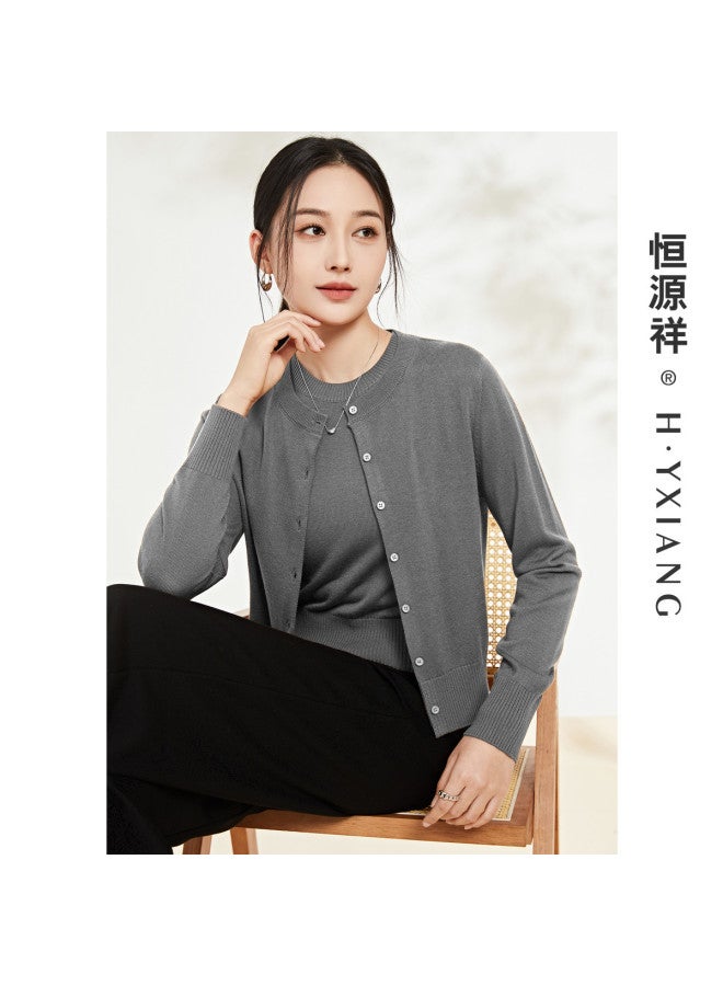 Hengyuanxiang Machine Washablewomen'S Round Neck Knitted Button Cardigan Spring/Autumn Outerwear Top Coat - Image 3