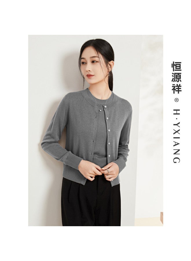 Hengyuanxiang Machine Washablewomen'S Round Neck Knitted Button Cardigan Spring/Autumn Outerwear Top Coat - Image 2