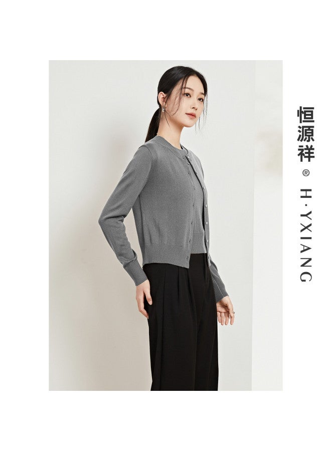 Hengyuanxiang Machine Washablewomen'S Round Neck Knitted Button Cardigan Spring/Autumn Outerwear Top Coat - Image 4