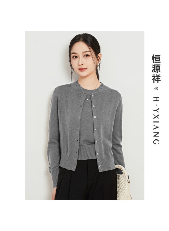 Hengyuanxiang Machine Washablewomen'S Round Neck Knitted Button Cardigan Spring/Autumn Outerwear Top Coat - Image 5