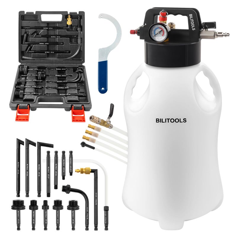 BILITOOLS Transmission Fluid Transfer Pump Air Operated 8L 21 Gallons Automatic Pneumatic Vacuum Oil Fluid Extractor Dispenser ATF Refill Kit with 15 ATF Adapters