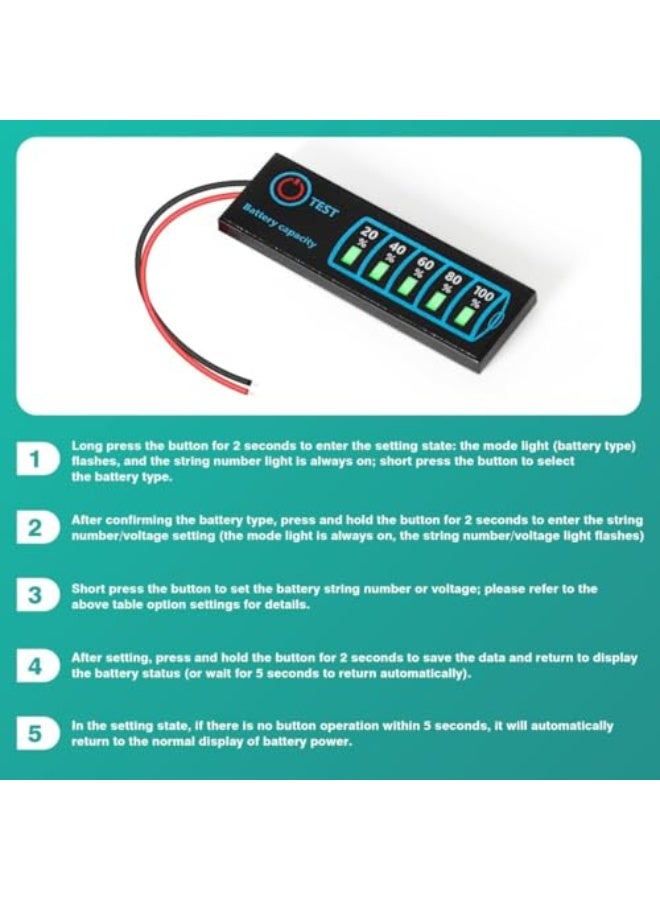 Battery Gauge, Universal Battery Tester, DC DC 5-30V Lithium Acid/Lithium Acid Battery Capacity Indicator, Voltmeter Monitor, 12V/24V Voltage Tester, Monitor Lead Acid and Lithium Ion Battery Capacity - Image 5