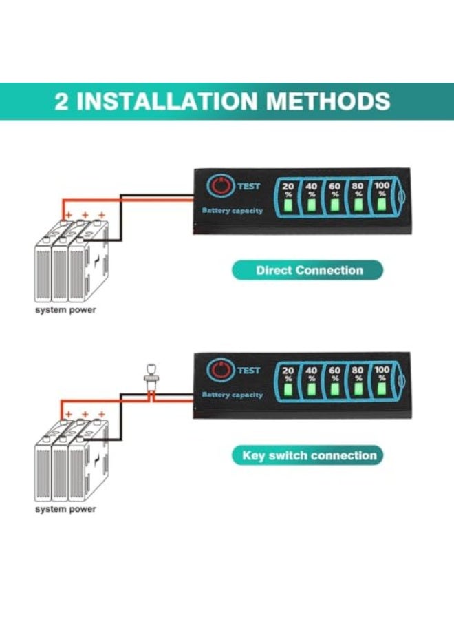 Battery Gauge, Universal Battery Tester, DC DC 5-30V Lithium Acid/Lithium Acid Battery Capacity Indicator, Voltmeter Monitor, 12V/24V Voltage Tester, Monitor Lead Acid and Lithium Ion Battery Capacity - Image 3