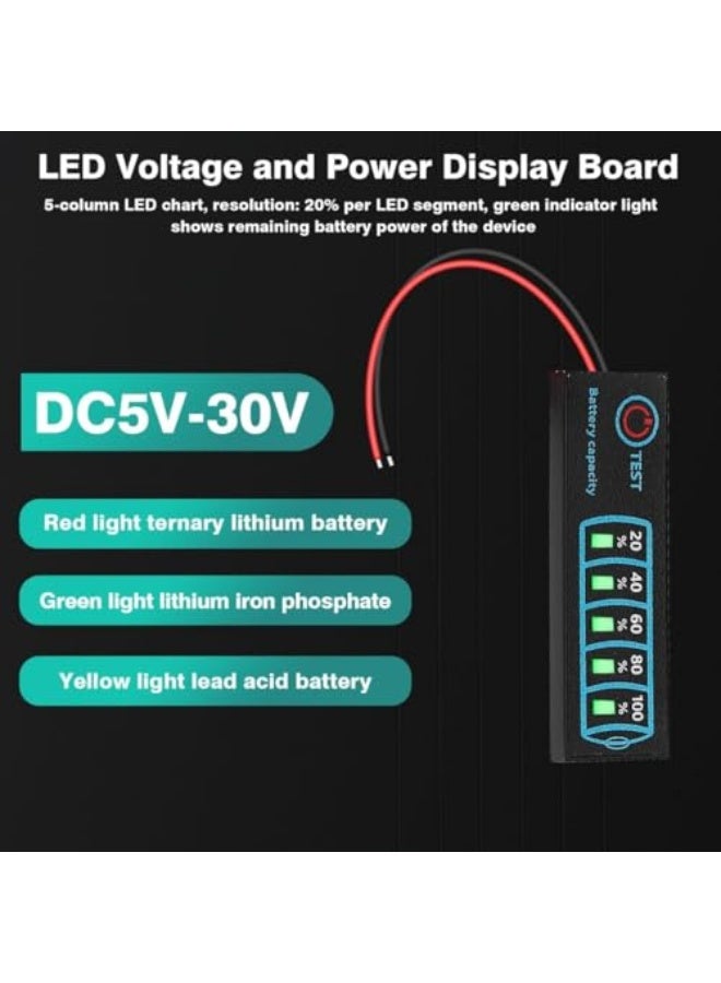 Battery Gauge, Universal Battery Tester, DC DC 5-30V Lithium Acid/Lithium Acid Battery Capacity Indicator, Voltmeter Monitor, 12V/24V Voltage Tester, Monitor Lead Acid and Lithium Ion Battery Capacity - Image 2