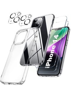 iPhone 14 Plus Case Never Yellow Military Protection with 2 Tempered Glass Screen Protector 2 Camera Lens Protector