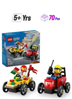 LEGO City Pizza vs. Fire Truck Race Car Pack Toy - Soapbox Car Toys for 5+ Year Old Boys & Girls - Fun Holiday or Birthday Gifts - Vehicle Set Includes 2 Minifigures - 60458 (70 pieces)  - Image 1