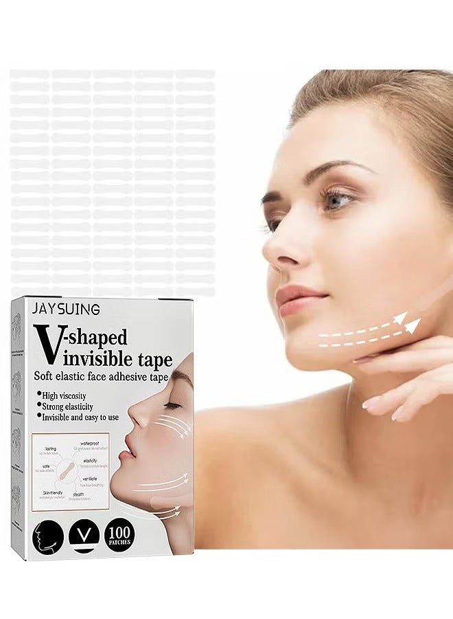 Jaysuing V Shaped Invisible Tape 100 Pieces Soft Elastic Face Adhesive Tape High Viscosity Strong Elasticity Invisible And Easy To Use For Women - Image 1