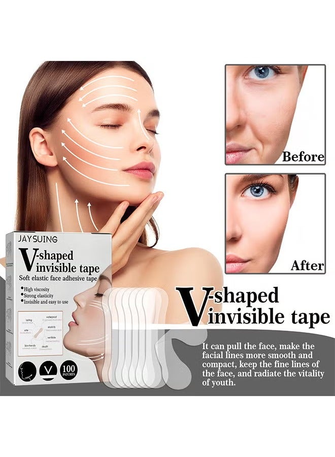 Jaysuing V Shaped Invisible Tape 100 Pieces Soft Elastic Face Adhesive Tape High Viscosity Strong Elasticity Invisible And Easy To Use For Women - Image 2