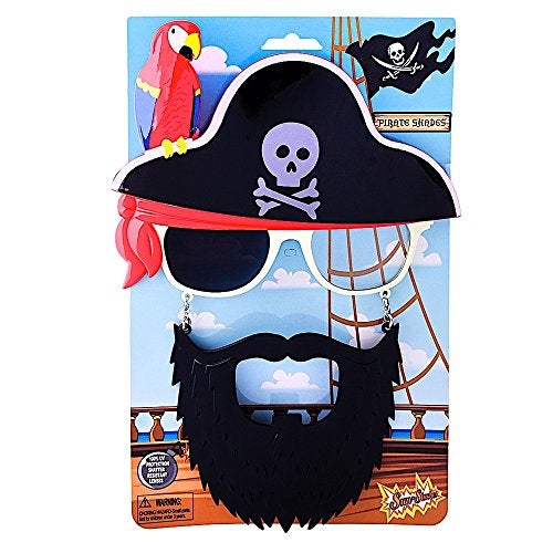 Sun-Staches Pirate Beard Sunglasses, Skull & Crossbones, Parrot, Instant Costume, Party Favors, UV400, one-size (74835) - Image 2