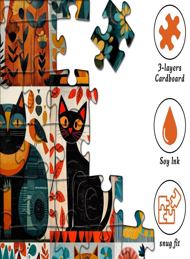 PICKFORU Cat Jigsaw Puzzle 1000 Pieces for Adults, Colorful Folk Art Kitten Puzzle, Modern Geometric Animal Jigsaw Puzzle, Kitty Wall Art Collage Puzzle Challenge - Image 3