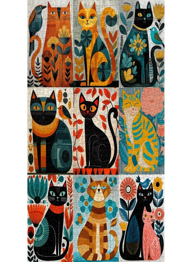 PICKFORU Cat Jigsaw Puzzle 1000 Pieces for Adults, Colorful Folk Art Kitten Puzzle, Modern Geometric Animal Jigsaw Puzzle, Kitty Wall Art Collage Puzzle Challenge - Image 2