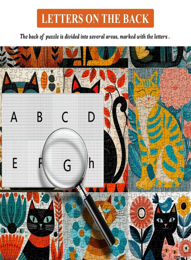 PICKFORU Cat Jigsaw Puzzle 1000 Pieces for Adults, Colorful Folk Art Kitten Puzzle, Modern Geometric Animal Jigsaw Puzzle, Kitty Wall Art Collage Puzzle Challenge - Image 5