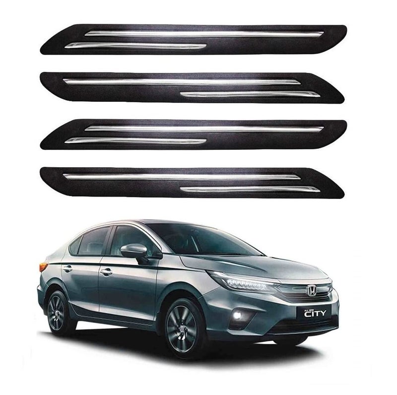 Bowrain Car Bumper Protector for Honda City - (Black, Pack of 4, Chrome Strip) - Image 1