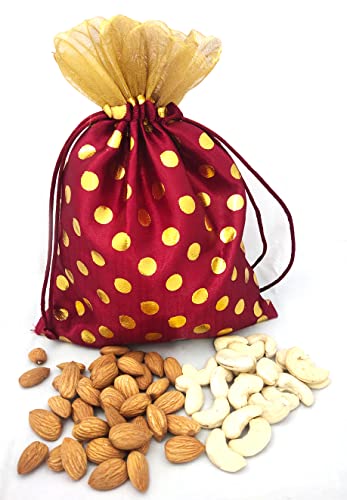 3A FEATURETAIL Fabric 18Cm X 24Cm Large Polka Dot Drawstring Bags Pouches Potli For Gift Wedding Jewelry Packaging Bridal Favors For Women (10Pc Set, Maroon Color With Golden Dot) - Image 4