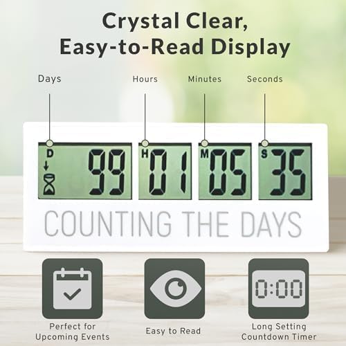 Countables Counting the Days Countdown Clock - Up to 999 Days LCD Digital Timer - Easy to Set & Read Reusable Count Down Timer for Retirement, Wedding, Christmas, Holiday,Baby Due Date,Birthday & More - Image 4