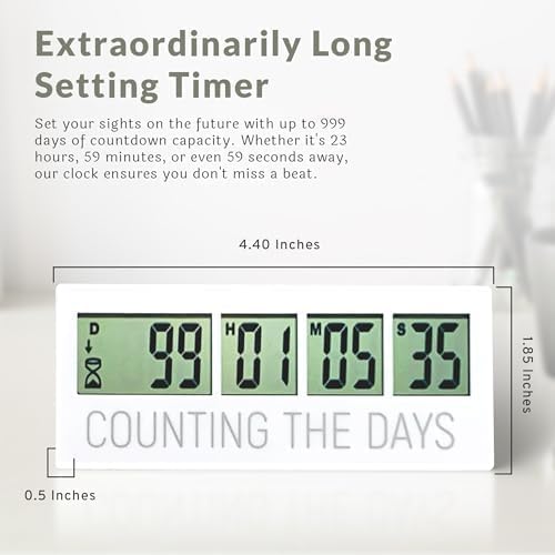 Countables Counting the Days Countdown Clock - Up to 999 Days LCD Digital Timer - Easy to Set & Read Reusable Count Down Timer for Retirement, Wedding, Christmas, Holiday,Baby Due Date,Birthday & More - Image 3