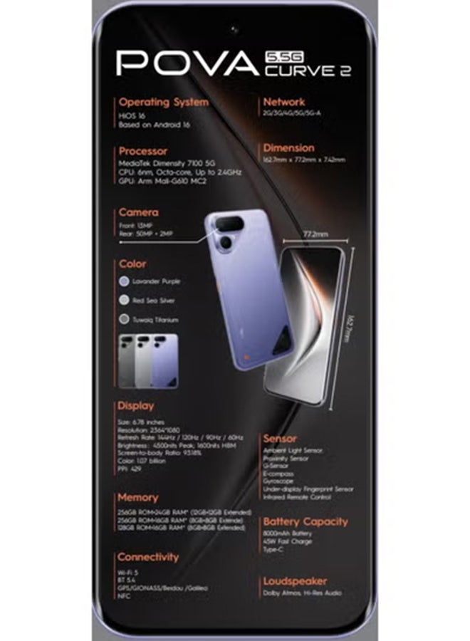 TECNO Pova Curve 2 5G 12GB RAM 256GB Melting Silver - Global Version - Image 5