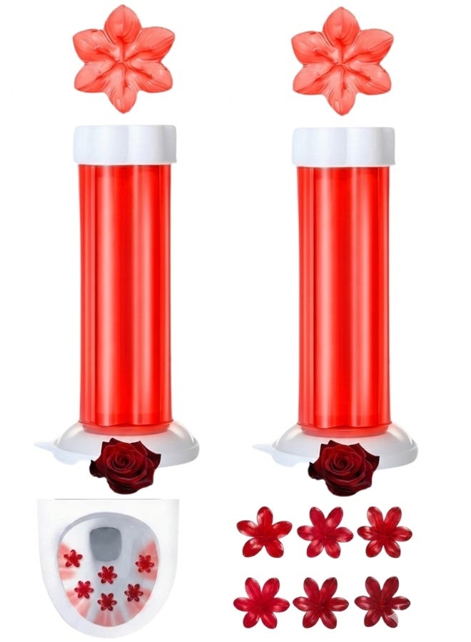 2Pcs Adhesive Toilet Freshener Gels with Dispenser – Cute Flower Design Toilet Gel Cleaner, 12 Flower Toilet Bowl Gel Stamp, Bathroom Deodorizer, Odor Eliminator, Anti-Stain Toilet Freshener Gel-Rose scent - Image 1