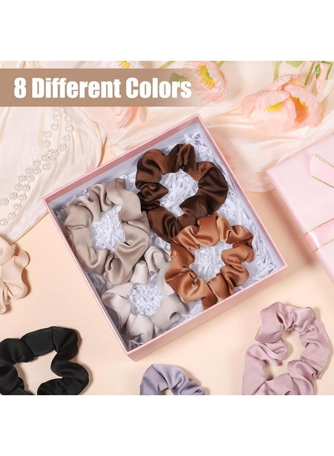 FAMEZA 8 Pack Luxury Satin Hair Scrunchies for Women, Silk Hair Ties, Neutral Hair Scrunchies for Women Girls|multicolor - Image 2