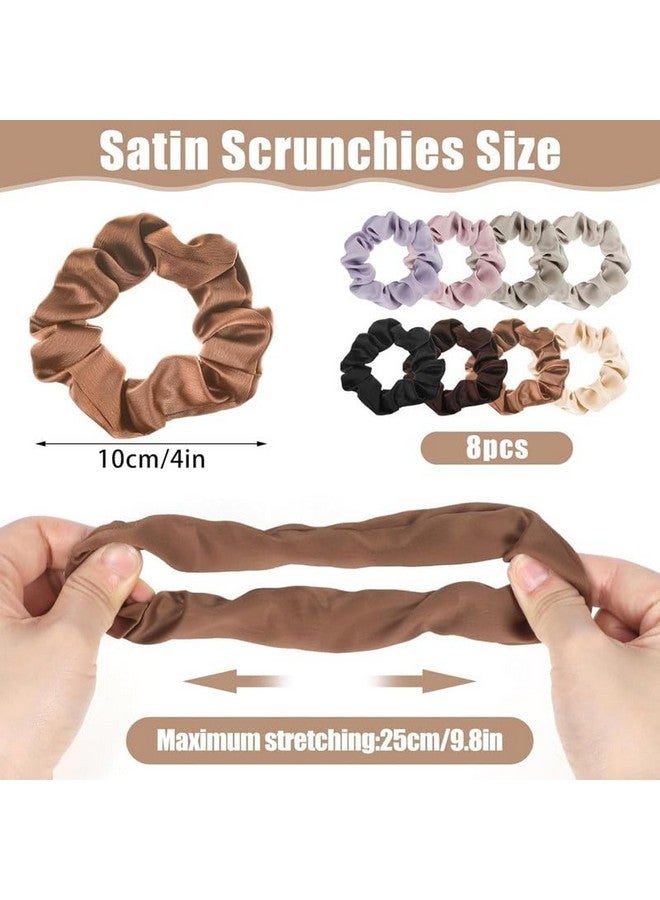 FAMEZA 8 Pack Luxury Satin Hair Scrunchies for Women, Silk Hair Ties, Neutral Hair Scrunchies for Women Girls|multicolor - Image 3