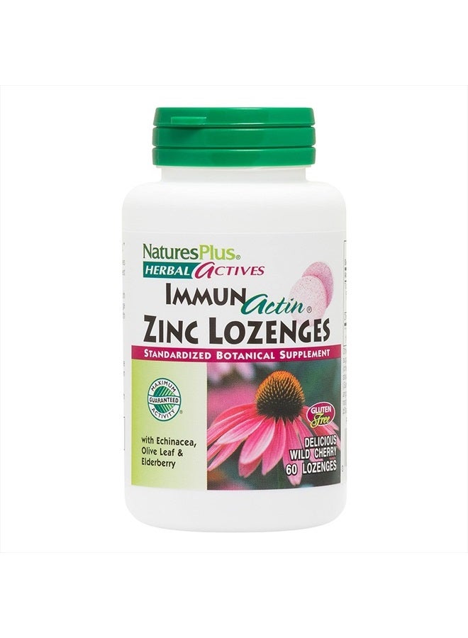 Natures Plus NaturesPlus Herbal Actives ImmunActin Zinc Lozenges - 10 mg Zinc, 60 Vegan Lozenges - Wild Cherry Flavor - Immune Booster with Echinacea & Elderberry - Vegetarian, Gluten-Free - 60 Servings - Image 1