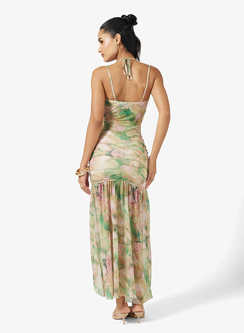 جينجر Corset Bodice Floral Drop Waist Dress