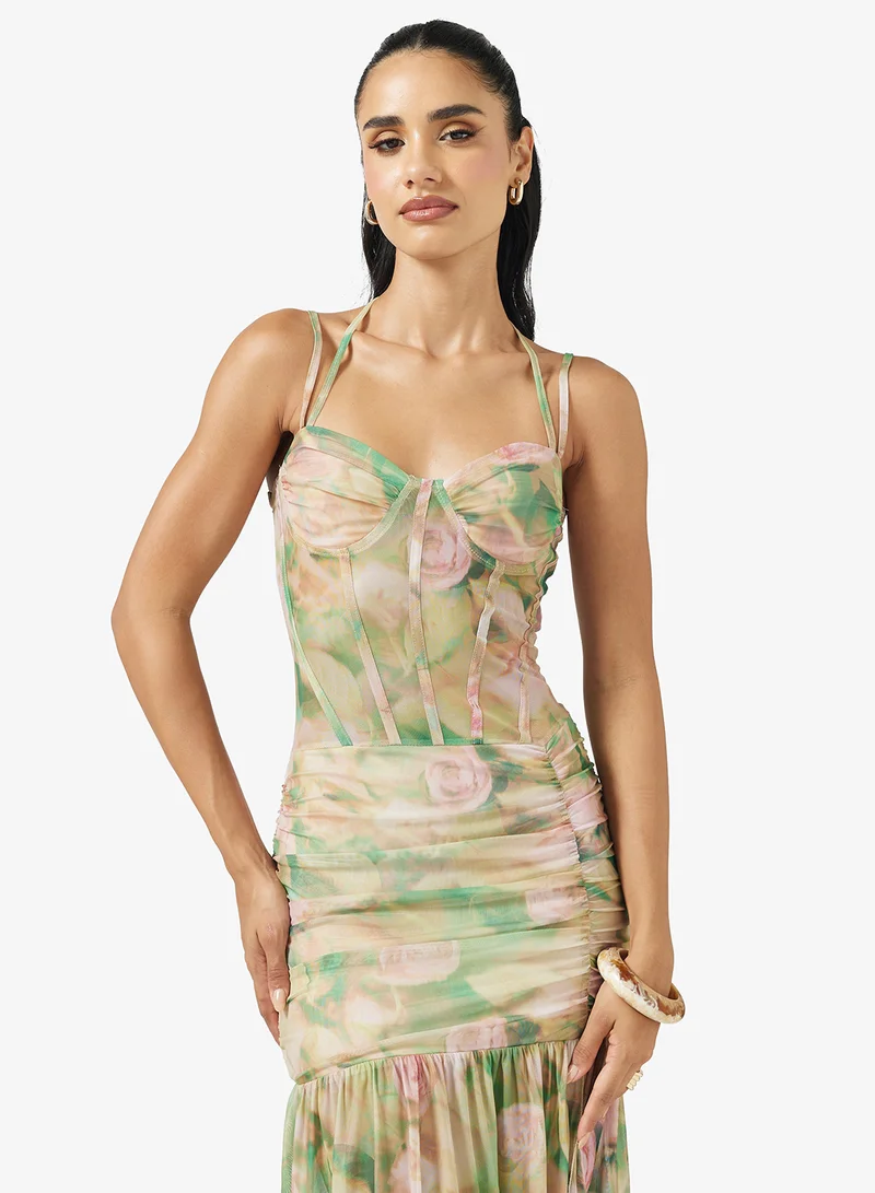 جينجر Corset Bodice Floral Drop Waist Dress