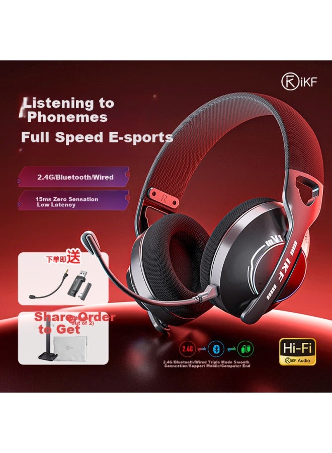 Ikf V1 Gray Ling Shark 2.4g Head-mounted Wireless Bluetooth Gaming Headset Computer Wired E-sports Headset Ultra-long Battery Life With Microphone Fps Chicken Listening Positioning Athens Black - Image 1