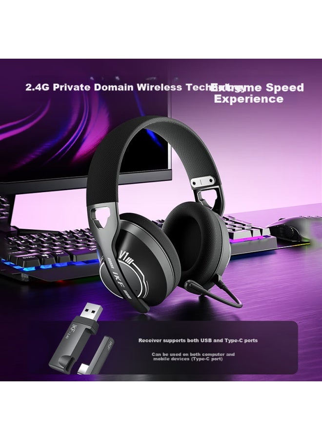 Ikf V1 Gray Ling Shark 2.4g Head-mounted Wireless Bluetooth Gaming Headset Computer Wired E-sports Headset Ultra-long Battery Life With Microphone Fps Chicken Listening Positioning Athens Black - Image 3