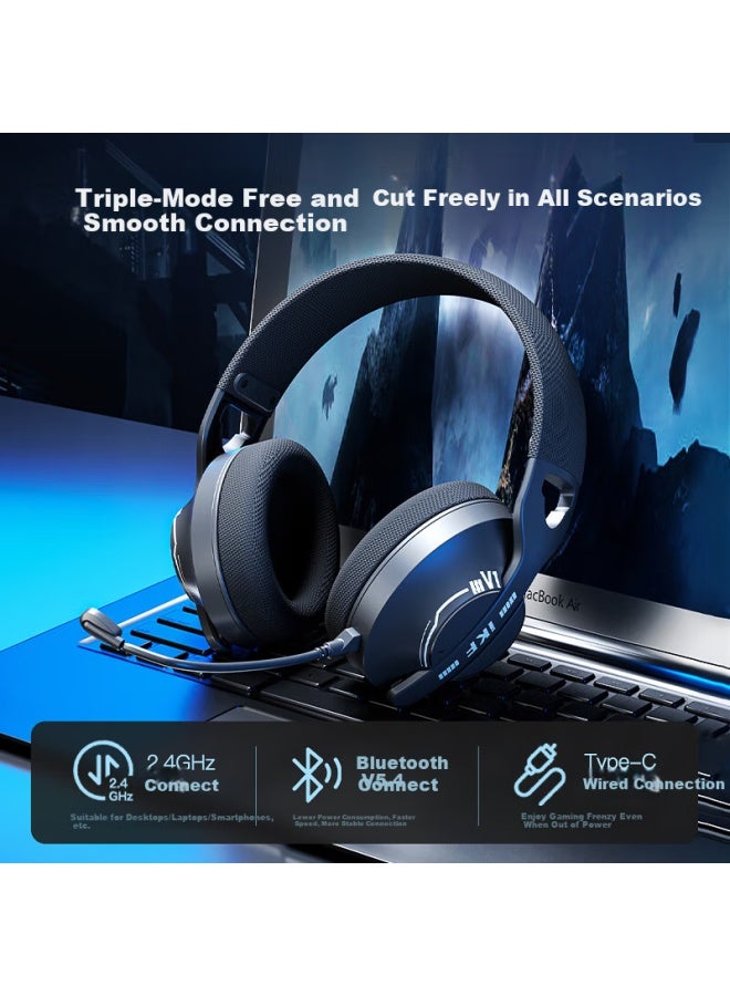 Ikf V1 Gray Ling Shark 2.4g Head-mounted Wireless Bluetooth Gaming Headset Computer Wired E-sports Headset Ultra-long Battery Life With Microphone Fps Chicken Listening Positioning Athens Black - Image 2