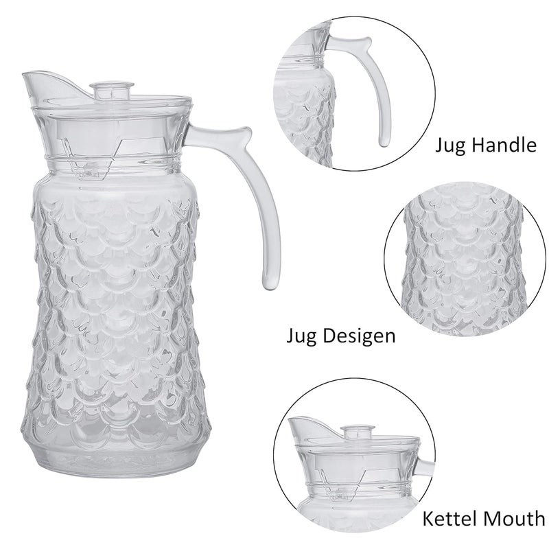 CASAQUA Glass Water Jug with Lid - Transparent Crystal Clear Sturdy Glass jug, Pitcher for Hot Water, iced Tea, Juice, Cocktail, Mocktail, Beverages, for Dining Table (1800ML, Set of 1, Bubble Shape) - Image 5