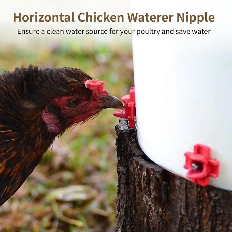 Poultry Auto Water Feeder, 40 Pcs Chicken Water Nipples, Horizontal Chicken Drinker Nipple Kit with Seal Tape Wing Nuts Drill Bit, Leakproof Waterer for Outdoor Chicken Coop - Image 3