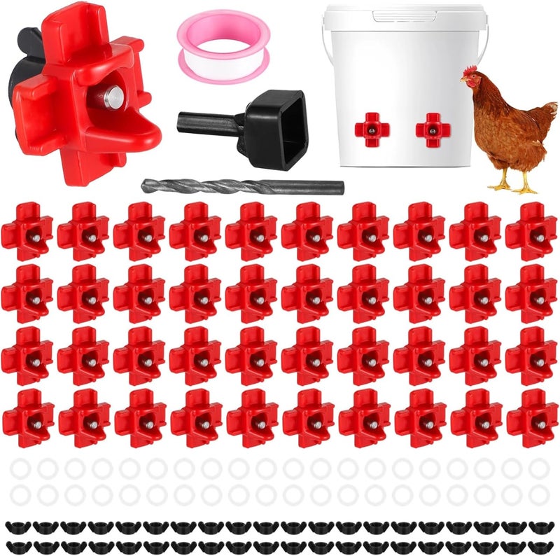 Poultry Auto Water Feeder, 40 Pcs Chicken Water Nipples, Horizontal Chicken Drinker Nipple Kit with Seal Tape Wing Nuts Drill Bit, Leakproof Waterer for Outdoor Chicken Coop - Image 1