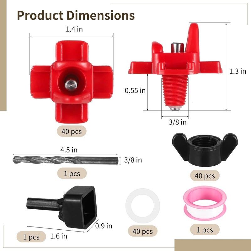 Poultry Auto Water Feeder, 40 Pcs Chicken Water Nipples, Horizontal Chicken Drinker Nipple Kit with Seal Tape Wing Nuts Drill Bit, Leakproof Waterer for Outdoor Chicken Coop - Image 4