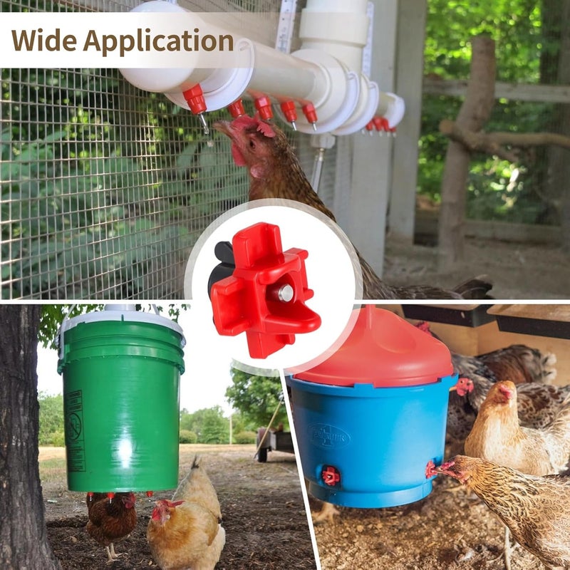 Poultry Auto Water Feeder, 40 Pcs Chicken Water Nipples, Horizontal Chicken Drinker Nipple Kit with Seal Tape Wing Nuts Drill Bit, Leakproof Waterer for Outdoor Chicken Coop - Image 5