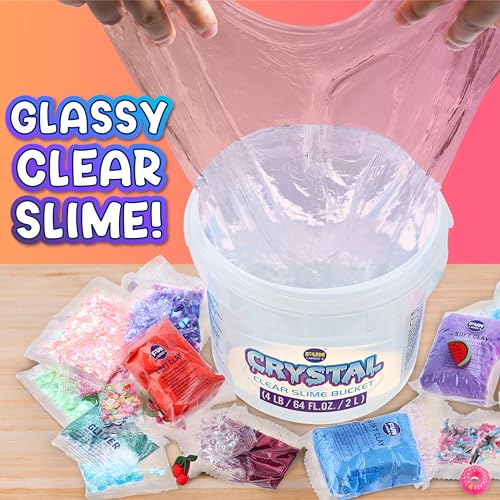 FUN KIDZ 4 LB Huge Glassy Clear Slime Bucket Toy for Kids, FunKidz 64 FL OZ Premade Big Crystal Slime Pack Gift with 29 Sets Add-ins Jumbo Slime Kit for Girls Boys Party Present - Image 4