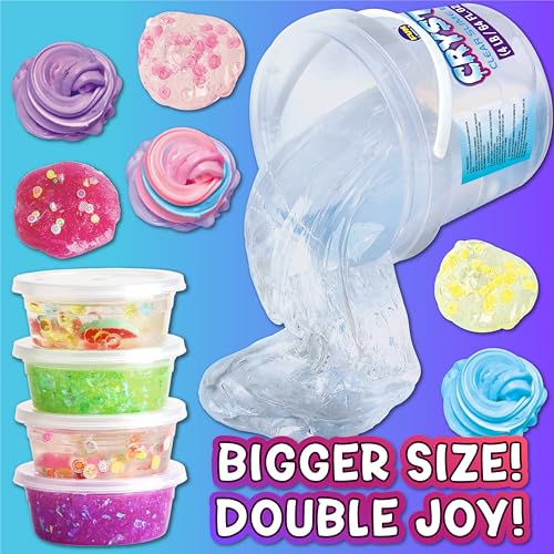 FUN KIDZ 4 LB Huge Glassy Clear Slime Bucket Toy for Kids, FunKidz 64 FL OZ Premade Big Crystal Slime Pack Gift with 29 Sets Add-ins Jumbo Slime Kit for Girls Boys Party Present - Image 2