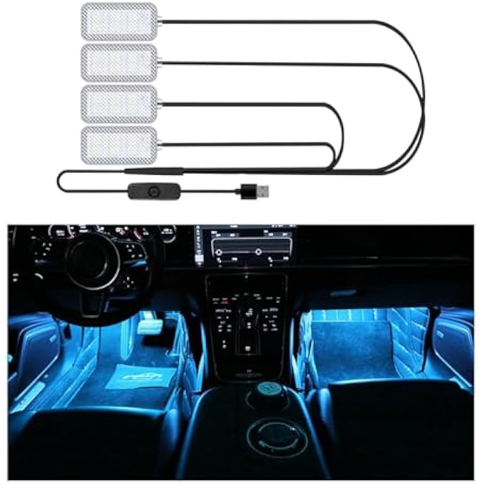 ريحني مجموعة إضاءة داخلية للسيارة 4 في 1 فائقة السطوع من النيون المحيط للسيارات مع منفذ USB ذاتية اللصق لمبة جو داخلية للسيارة عالمية للسيارات الترفيهية والشاحنات والسيارات الرياضية متعددة الاستخدامات باللون الأزرق - Image 1