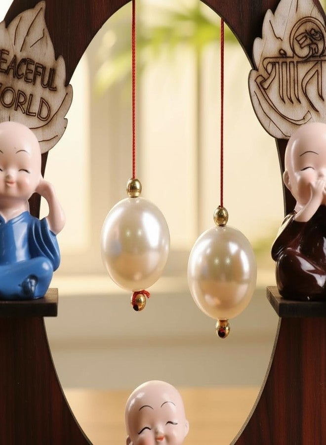 Floweraura Decorative Set of 4 Adorable Buddha Monks On Wooden Stand with Pearls for Peaceful Home Decor & Office Decor, Special Gifting, Ideal for Living Room, Meditation Spaces & Special Occasions - Image 5