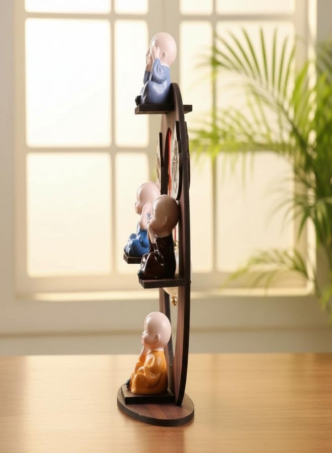 Floweraura Decorative Set of 4 Adorable Buddha Monks On Wooden Stand with Pearls for Peaceful Home Decor & Office Decor, Special Gifting, Ideal for Living Room, Meditation Spaces & Special Occasions - Image 4