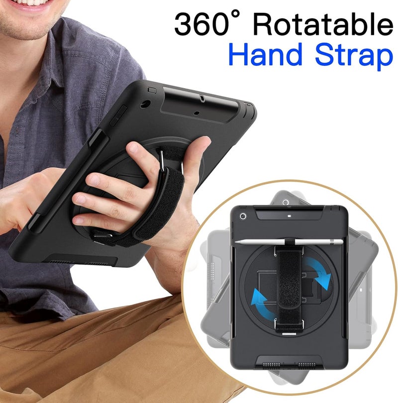 Jetech Case For Ipad 9.7-Inch 6Th/5Th Generation, 2018/2017 Model With Built-In Screen Protector, Protective Shockproof Rugged Tablet Cover, 360° Rotating Hand Strap Stand Black - Image 5