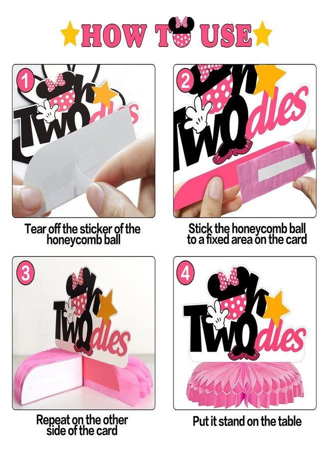 LINGTEER Oh Twodles Birthday Table Honeycomb Centerpieces - Cheers to Girls 2nd Birthday Kids Two Years Old Mouse Themed Party Decorations Sign. - Image 3